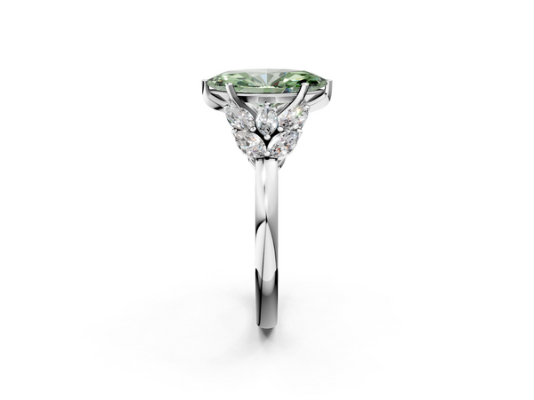 White gold Fancy Green Marquise  Diamond Cluster Leaf Design Ring with Prong Setting