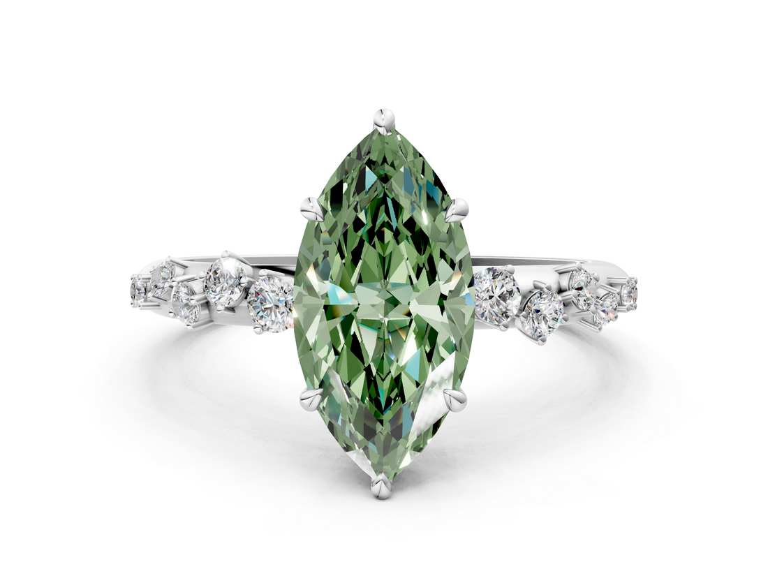 White gold Fancy Green Marquise  Diamond Cluster Prong-Set Solitaire Ring_70