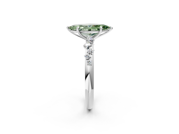 White gold Fancy Green Marquise  Diamond Cluster Prong-Set Solitaire Ring