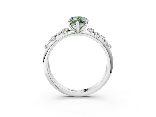 White gold Fancy Green Marquise  Diamond Cluster Prong-Set Solitaire Ring