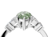 White gold Fancy Green Marquise  Diamond Floral Cluster Ring with Solitaire Band and Prong Setting_64