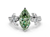 White gold Fancy Green Marquise  Diamond Floral Vine Solitaire Engagement Ring_3