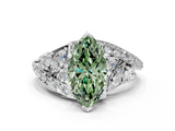 White gold Fancy Green Marquise  Diamond Halo Ring with Marquise and Pavé Band in Prong Setting_37