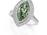White gold Fancy Green Marquise  Diamond Halo Ring with Milgrain Frame and Pavé Band_73