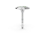 White gold Fancy Green Marquise  Diamond Halo Ring with Milgrain Frame and Pavé Band_74