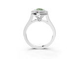 White gold Fancy Green Marquise  Diamond Halo Ring with Milgrain Frame and Pavé Band_75