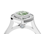 White gold Fancy Green Marquise  Diamond Halo Ring with Milgrain Frame and Pavé Band_76