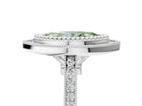White gold Fancy Green Marquise  Diamond Halo Ring with Milgrain Frame and Pavé Band_77