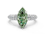 White gold Fancy Green Marquise  Diamond Pavé Band Solitaire Ring with Four-Prong Setting_49