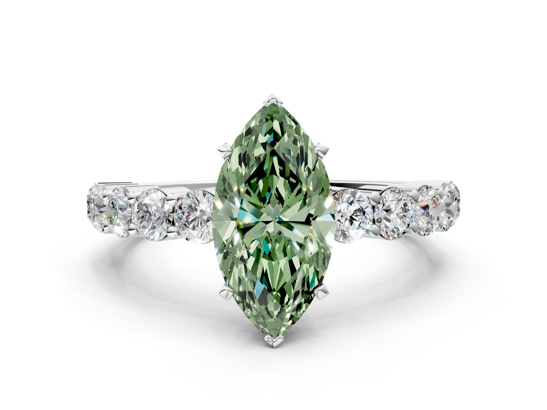White gold Fancy Green Marquise  Diamond Pavé Band Solitaire with Four-Prong Setting_3