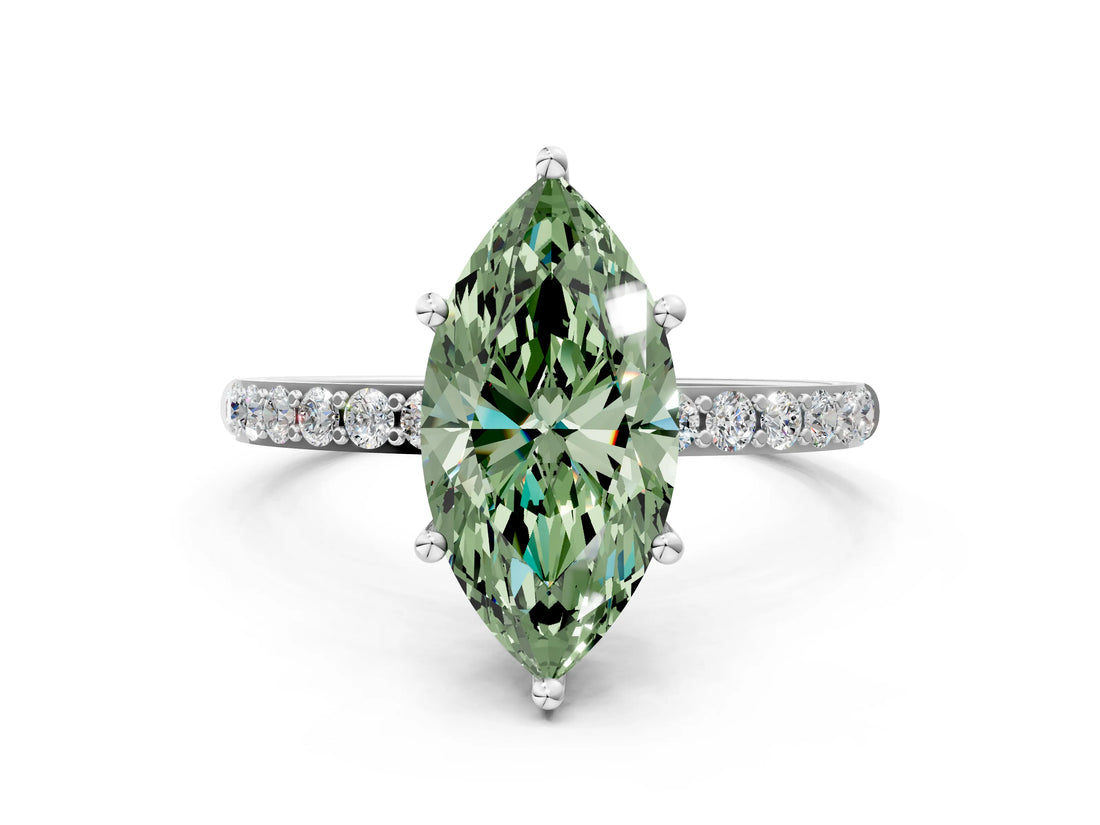 White gold Fancy Green Marquise  Diamond Pavé Band with Six-Prong Setting_15