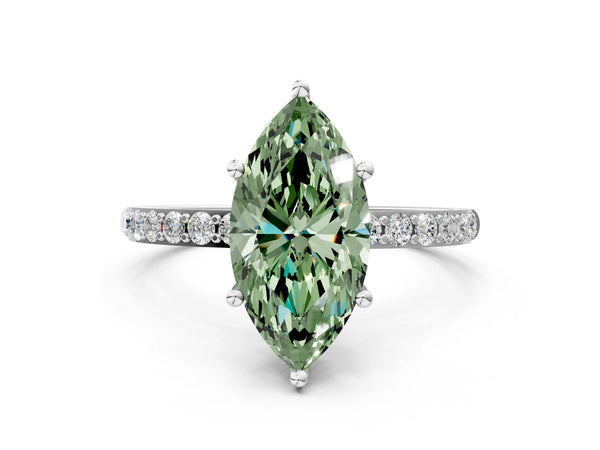 Platinum Fancy Green Marquise  Diamond Pavé Band with Six-Prong Setting