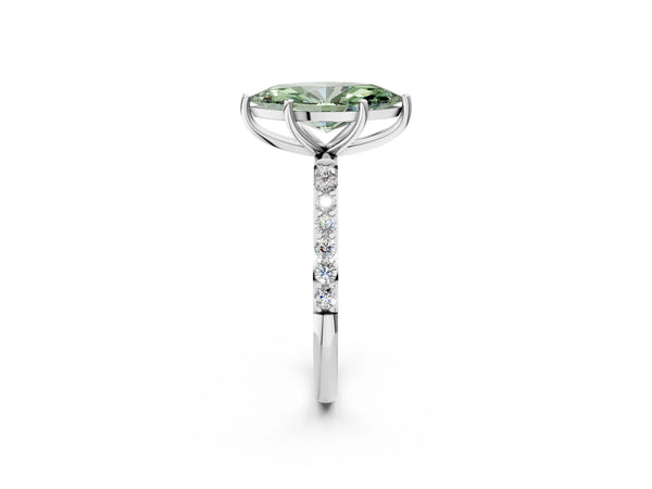 Platinum Fancy Green Marquise  Diamond Pavé Band with Six-Prong Setting
