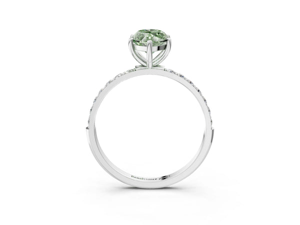 Platinum Fancy Green Marquise  Diamond Pavé Band with Six-Prong Setting