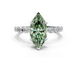 White gold Fancy Green Marquise  Diamond Prong Set Engagement Ring with Pave Band_251