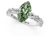 White gold Fancy Green Marquise  Diamond Prong Setting with Side Stones on a Pave Band_120