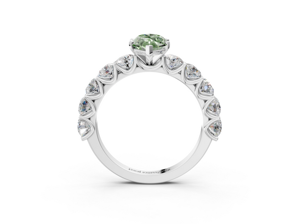 Platinum Fancy Green Marquise Cut Diamond Prong Setting with Side Stones on a Pave Band
