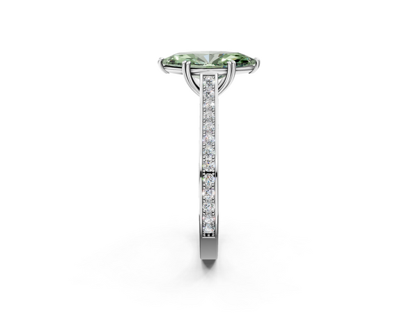 Platinum Fancy Green Marquise  Diamond Solitaire with Pave Band and Six-Prong Setting