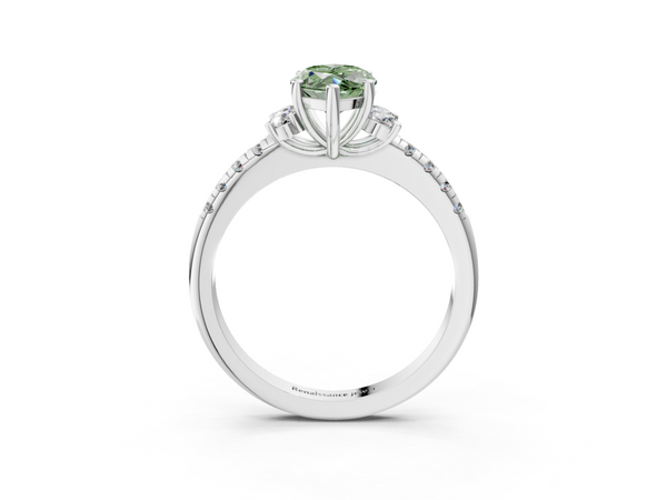 White gold Fancy Green Marquise  Diamond Three-Stone Pave Band with Four-Prong Setting
