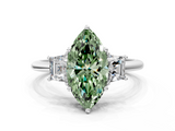 White gold Fancy Green Marquise  Diamond Three-Stone Ring with Trapezoid Side Stones and Prong Setting_17