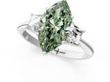 White gold Fancy Green Marquise  Diamond Three-Stone Ring with Trapezoid Side Stones and Prong Setting_18