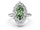 White gold Fancy Green Marquise  Halo Cluster Diamond Engagement Ring with Prong Setting and Polished Band_20