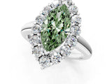 White gold Fancy Green Marquise  Halo Cluster Diamond Engagement Ring with Prong Setting and Polished Band_21