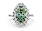 White gold Fancy Green Marquise  Halo Cluster Diamond Engagement Ring with Solitaire Band and Prong Setting_83