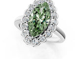 White gold Fancy Green Marquise  Halo Cluster Diamond Engagement Ring with Solitaire Band and Prong Setting_84