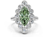 White gold Fancy Green Marquise  Halo Diamond Cluster Engagement Ring with Milgrain Bezel Setting and Solitaire Band_57