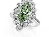 White gold Fancy Green Marquise  Halo Diamond Cluster Engagement Ring with Milgrain Bezel Setting and Solitaire Band_58