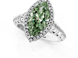 White gold Fancy Green Marquise  Halo Diamond Engagement Ring with Intricate Filigree Band and Four-Prong Setting_91