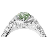 White gold Fancy Green Marquise  Halo Diamond Engagement Ring with Intricate Filigree Band and Four-Prong Setting_94
