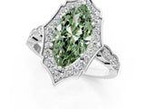 White gold Fancy Green Marquise  Halo Diamond Engagement Ring with Milgrain Band and Four-Prong Setting_50
