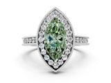 White gold Fancy Green Marquise  Halo Diamond Engagement Ring with Milgrain Pave Band and Four-Prong Setting_111