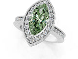 White gold Fancy Green Marquise  Halo Diamond Engagement Ring with Milgrain Pave Band and Four-Prong Setting_112
