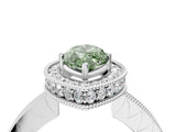 White gold Fancy Green Marquise  Halo Diamond Engagement Ring with Milgrain Pave Band and Four-Prong Setting_115