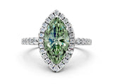 White gold Fancy Green Marquise  Halo Diamond Engagement Ring with Pavé Band and Four-Prong Setting_117