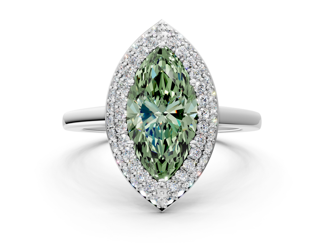 White gold Fancy Green Marquise  Halo Diamond Engagement Ring with Solitaire Band and Four-Prong Setting_37