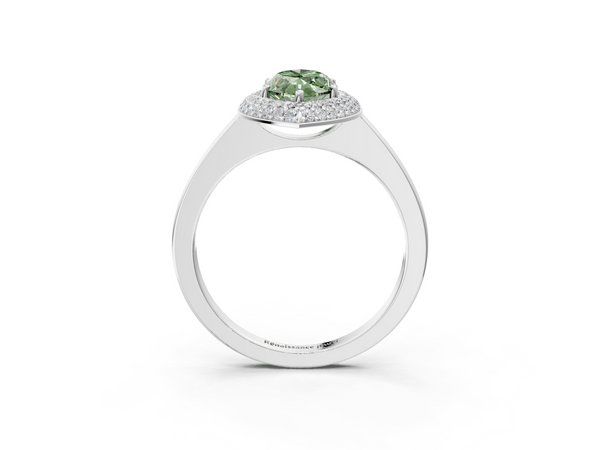 Platinum Fancy Green Marquise  Halo Diamond Engagement Ring with Solitaire Band and Four-Prong Setting