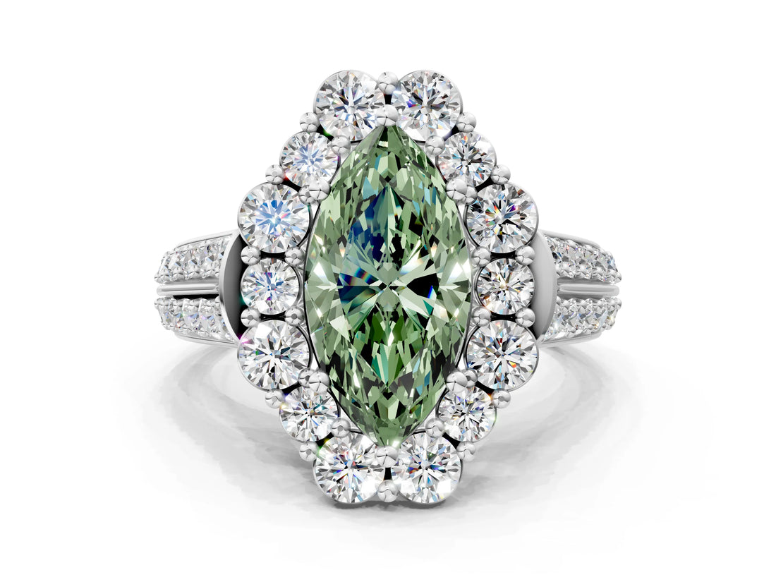White gold Fancy Green Marquise  Halo Diamond Engagement Ring with Split Shank and Prong Setting_83