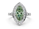 White gold Fancy Green Marquise  Halo Diamond Engagement Ring with Twisted Band and Four-Prong Setting 1