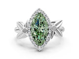White gold Fancy Green Marquise  Halo Diamond Floral Band with Four-Prong Setting_89