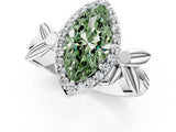 White gold Fancy Green Marquise  Halo Diamond Floral Band with Four-Prong Setting_90