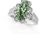White gold Fancy Green Marquise  Halo Diamond Floral Split Shank Engagement Ring 1