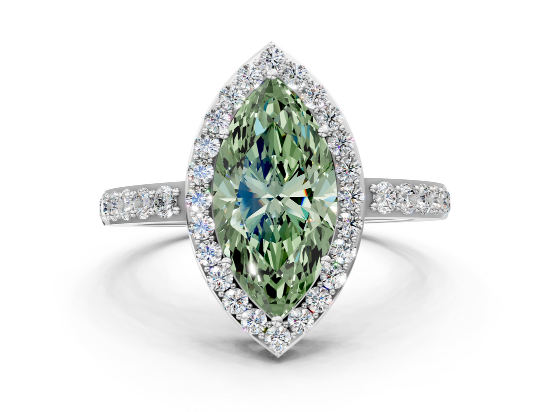 White gold Fancy Green Marquise  Halo Diamond Pavé Band Ring with Prong Setting_20