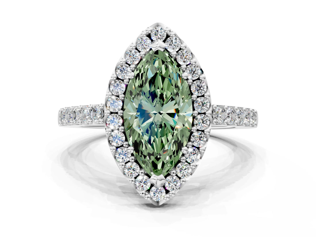 White gold Fancy Green Marquise  Halo Diamond Pavé Solitaire Ring_15