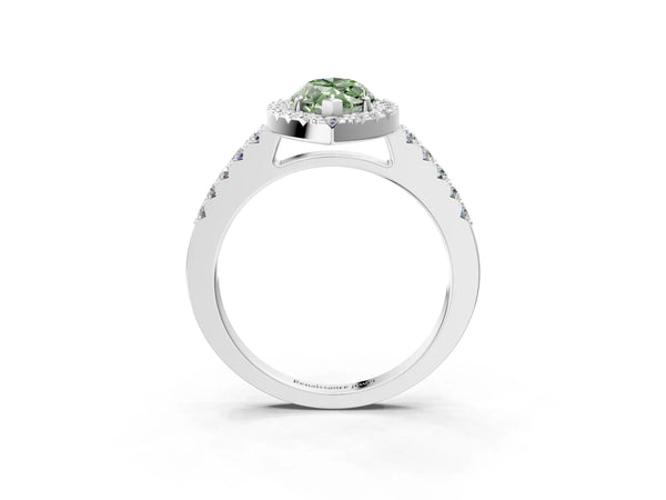 White gold Fancy Green Marquise  Halo Diamond Pavé Solitaire Ring