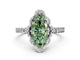 White gold Fancy Green Marquise  Halo Diamond Pave Band Ring with Four-Prong Setting_16