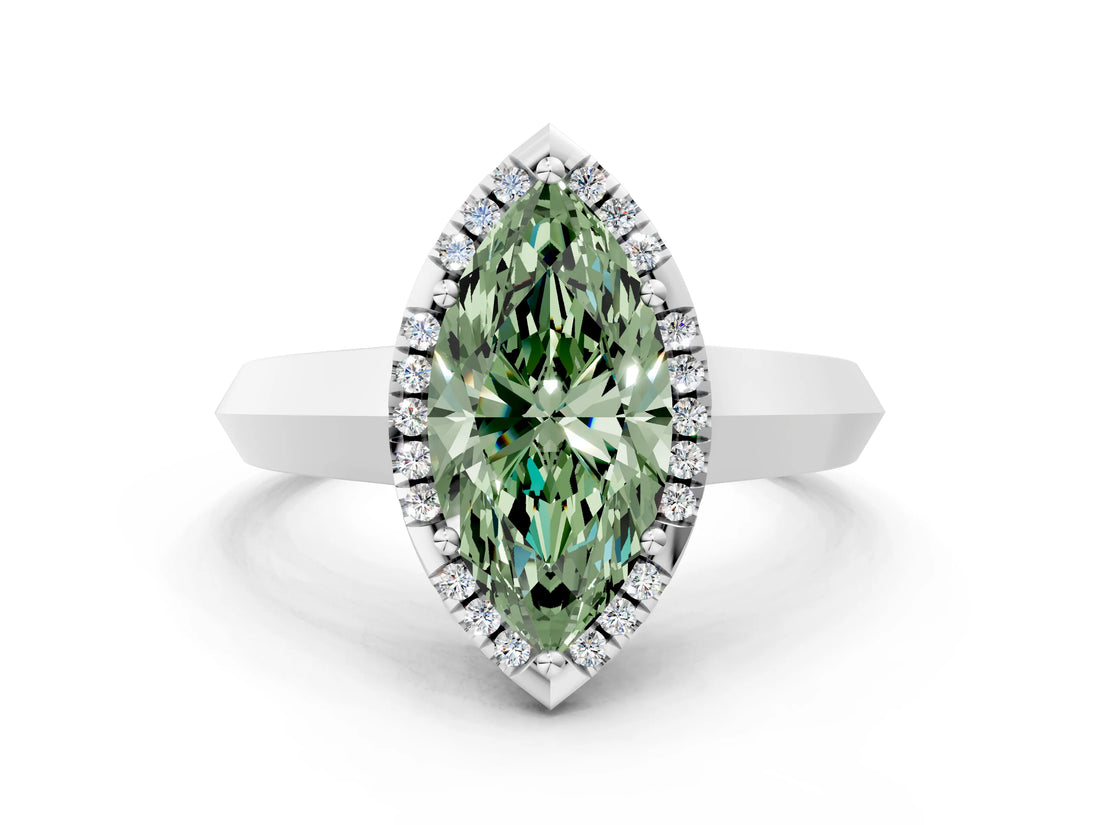 White gold Fancy Green Marquise  Halo Diamond Ring with Cathedral Band and Four-Prong Setting_89